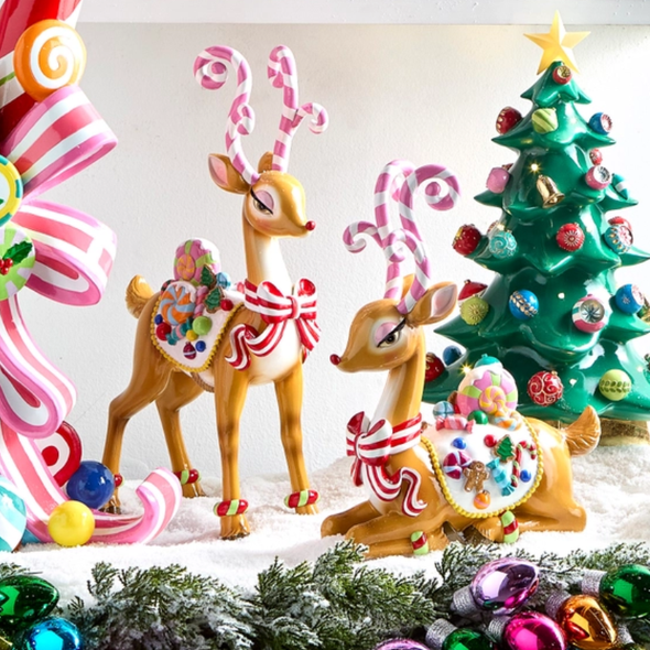 Raz Sassy Jingle Standing or Sitting Candy Deer Christmas Figures