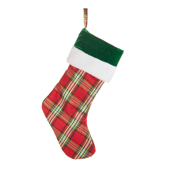 Raz 23" Plaid Velvet and Fur Cuff Christmas Stocking 4657657