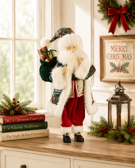 Raz 29" Red and Green Santa with Patterned Jacket Christmas Figure 4657696 - 2