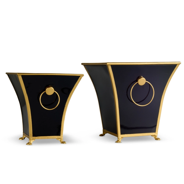 Raz Set of 2 12.5" Black and Gold Cache Pots Christmas Decoration 4659114