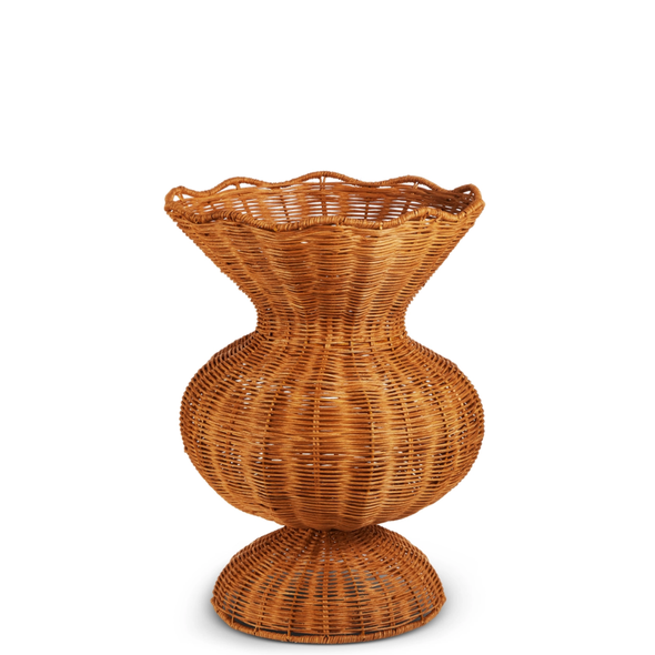 Raz 10.5" or 15.5" Scalloped Rattan Urn Christmas Decoration -2