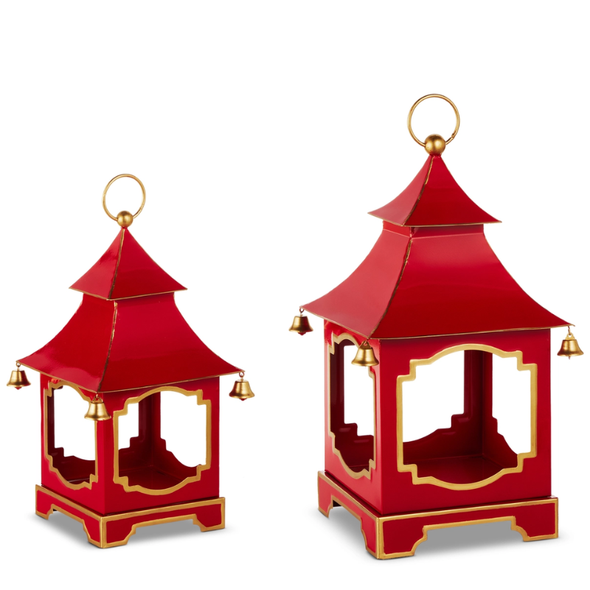 Raz 14" or 18" Red and Gold Bell Pagoda Lantern Christmas Decoration