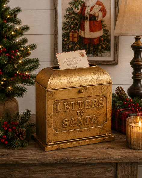 Raz 9.5" Gold Metal Letters to Santa Mailbox Christmas Decoration 4659224-2