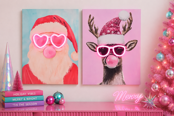 Raz 15.75" Santa or Reindeer with Lit Neon Glasses Wall Art Christmas Sign-5