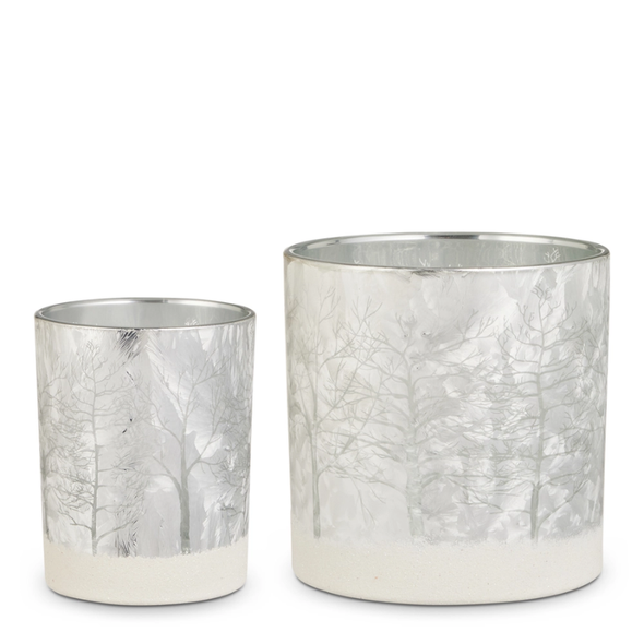 Raz 6" Snowy Forest Glass Christmas Containers or Candle Holders 4671305