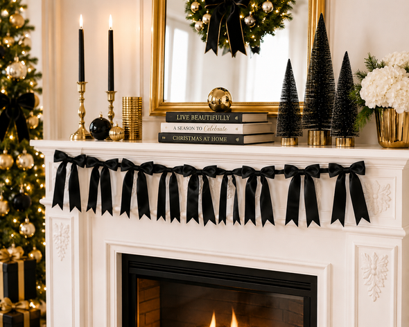 Raz 4' Black Bow Christmas Tree Garland G4627874-2
