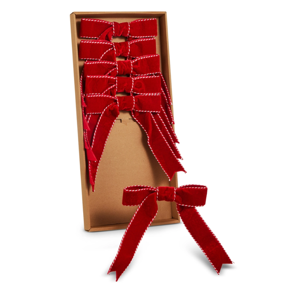 Raz 6.5" Box of 6 Red Clip On Bows with Peppermint Trim Christmas Ornaments 4604504