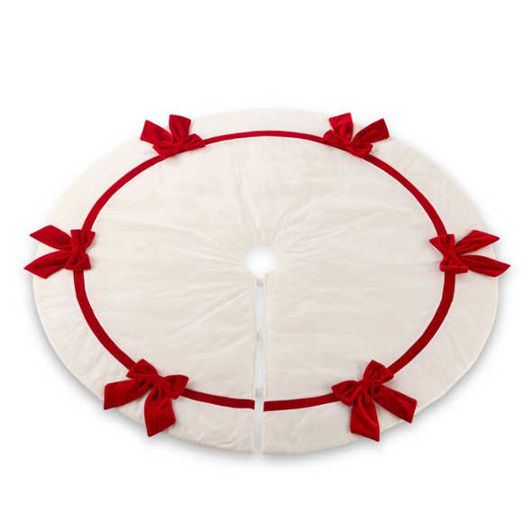 Raz 48.5" White Velvet Christmas Tree Skirt with Red Bows 4604512