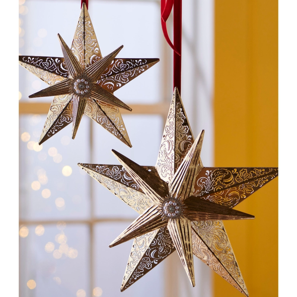 Raz 9.75" or 13.75" Large Hanging Gold Metal Starburst Christmas Ornament 