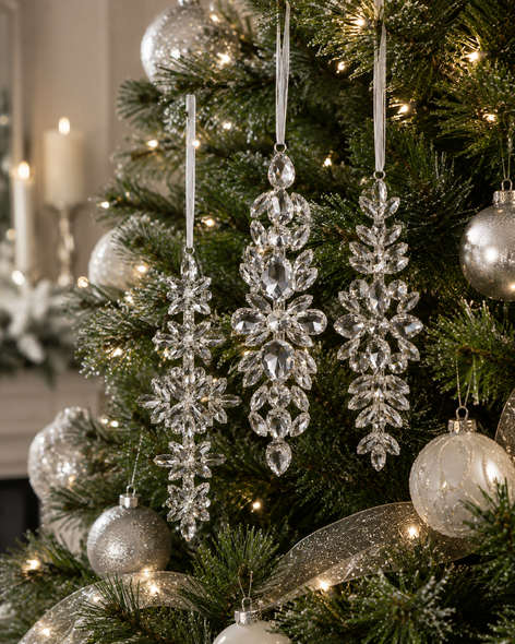 Raz 6.5" Set of 3 Clear Jewel Drop Christmas Ornament 4613599-2