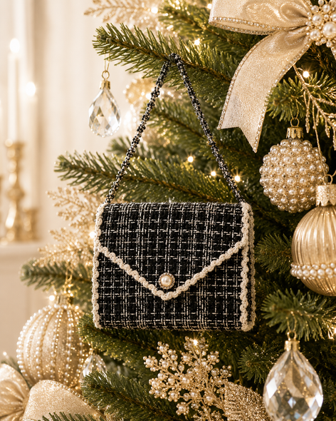 Raz 6.5" Black Tweed Purse Christmas Ornament 4614012-2