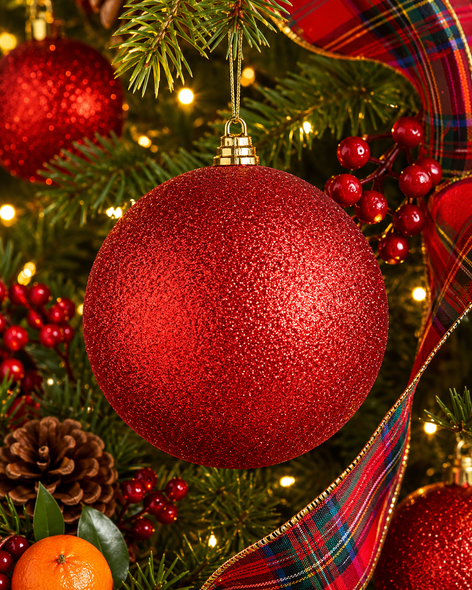 6" Large Red Glitter Ball Christmas Ornament 4614869