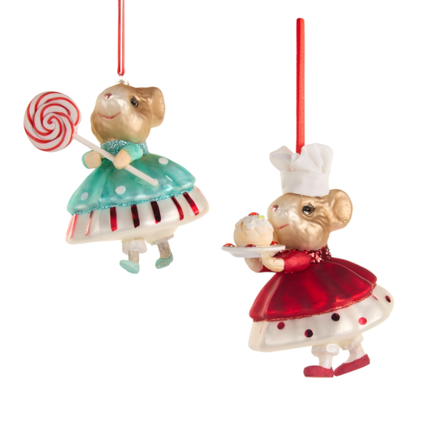 Raz 4.5" Set of 2 Sweet Treat Mice Glass Christmas Ornament 4616112