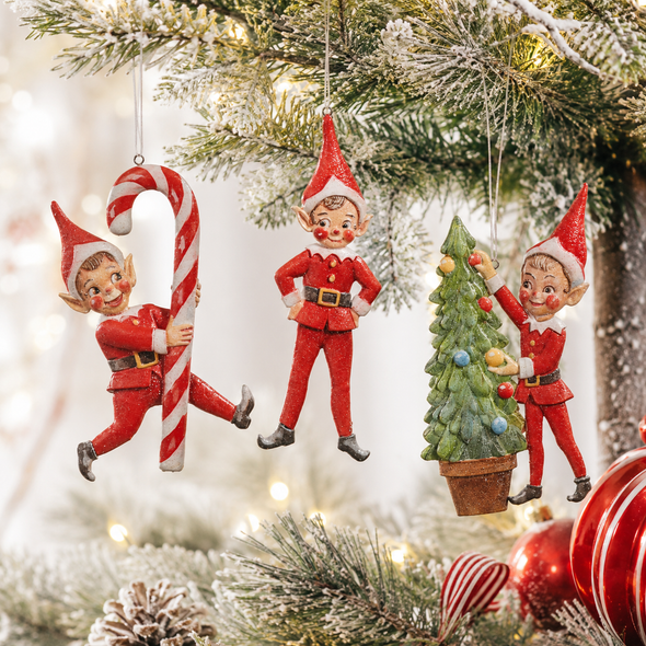 Raz 6" Set of 3 Santa's Little Helper Elf Christmas Ornaments 4616330 - 2