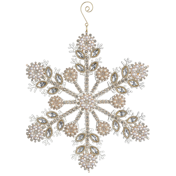 Raz 10.5" Large Pearl and Jewel Snowflake Christmas Ornament 4617601