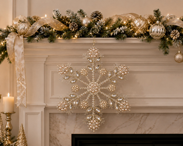 Raz 10.5" Large Pearl and Jewel Snowflake Christmas Ornament 4617601-2