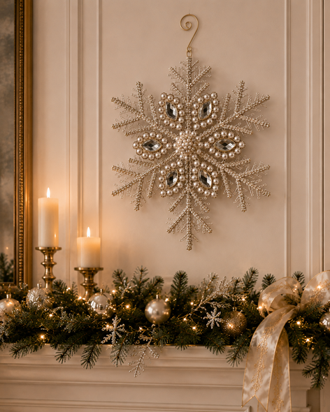 Raz 15" Large Pearl and Jewel Snowflake Christmas Ornament 4617602 - 2