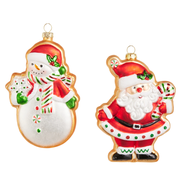 Raz 5" Set of 2 Gingerbread Santa and Snowman Glass Christmas Ornament 4619144