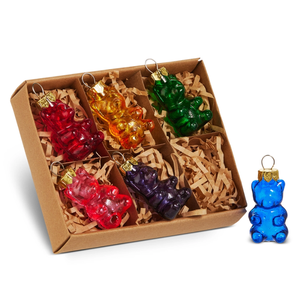 Raz 1.75" Box of 6 Gummy Bears Candy Glass Christmas Ornaments 4619182