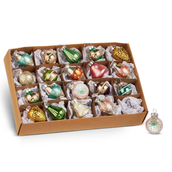 Raz 1" Box of 20 Mini Vintage Glass Christmas Ornaments 4619183