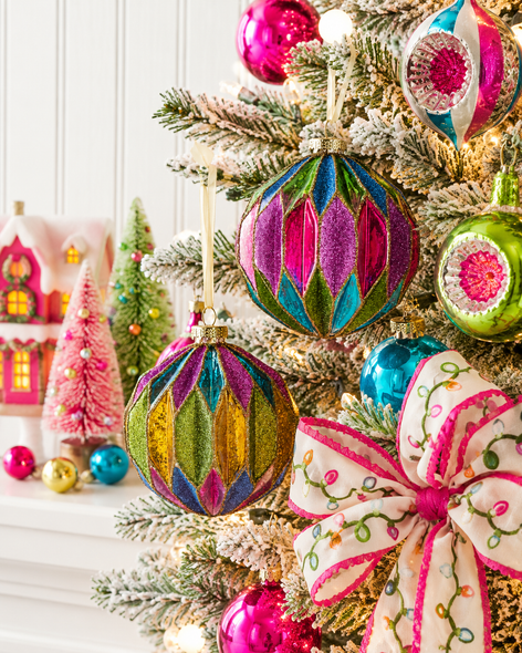 Raz 4" Set of 2 Antiqued Glitter Ball Glass Christmas Ornament 4622927-2