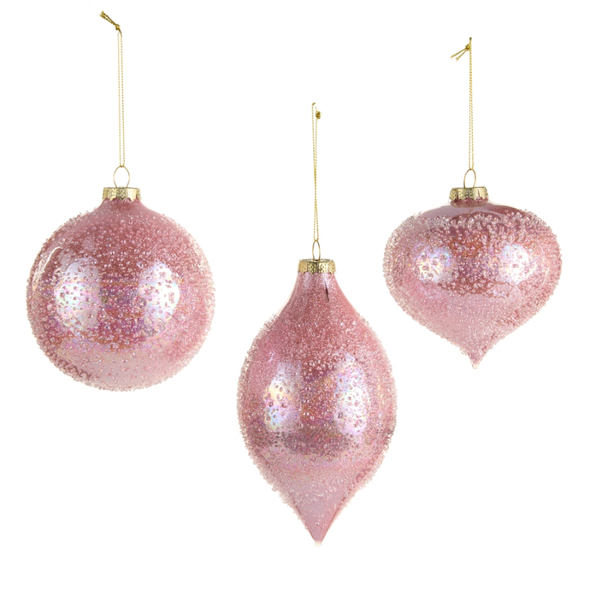 Raz 4" Set of 3 Light Pink Beaded Glass Christmas Ornament 4622965