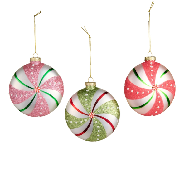 Raz 4" Set of 3 Peppermint Glass Christmas Ornaments 4623069