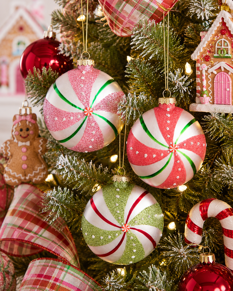Raz 4" Set of 3 Peppermint Glass Christmas Ornaments 4623069-2