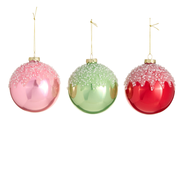 Raz 4" Set of 3 Icing Drizzle Ball Glass Christmas Ornament 4623110