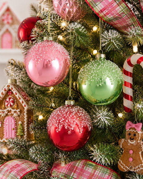 Raz 4" Set of 3 Icing Drizzle Ball Glass Christmas Ornament 4623110-2