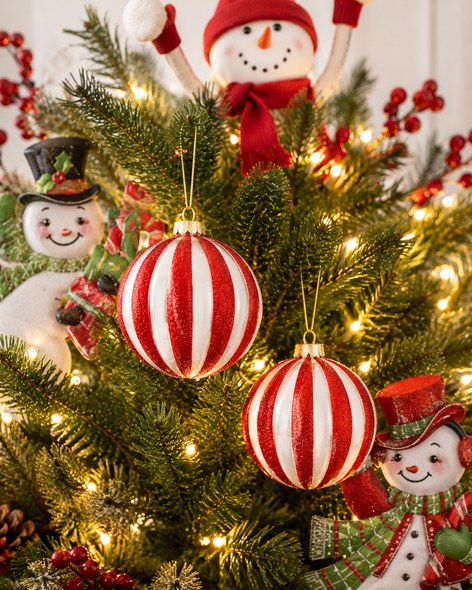 Raz 4" or 5" Red and White Stripe Ball Glass Christmas Ornament-4