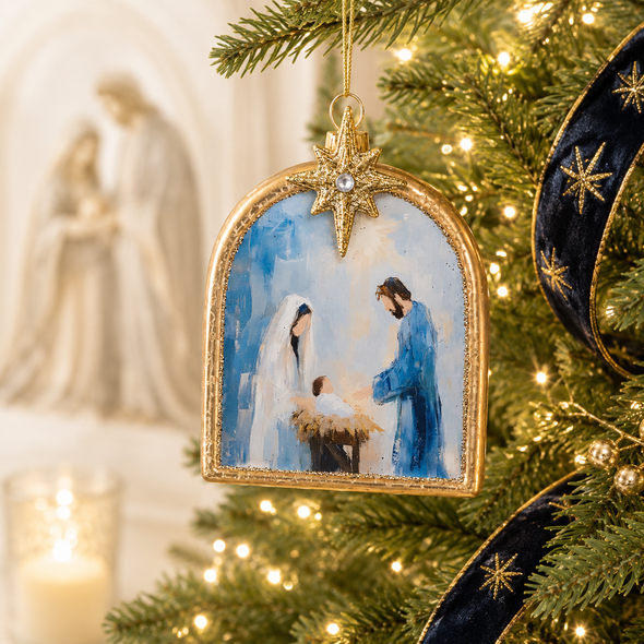 Raz 4.5" Holy Family Arch Glass Christmas Ornament 4623357-2