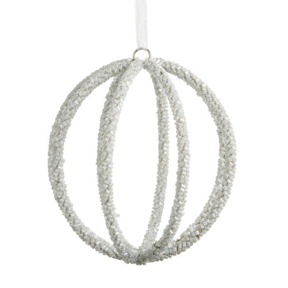 Raz 4" White Beaded Ball Christmas Ornament 4624034