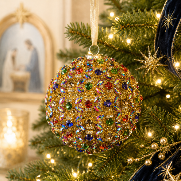 Raz 4" Multi Jewel Crusted Gold Ball Christmas Ornament 4624621-2