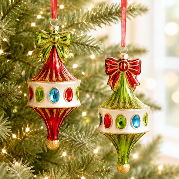 Raz 6" Set of 2 Carousel Top Glass Christmas Ornament 4624633-2