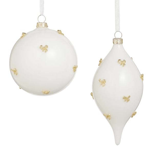 Raz 6" Set of 2 Bow Embellished Glass Christmas Ornament 4624652