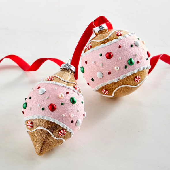 Raz 5" Set of 2 Pink Candy Dot Gingerbread Glass Christmas Ornament 4624659