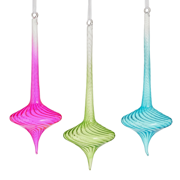Raz 10" Neon Pink, Green, or Blue Swirl Top Glass Christmas Ornament