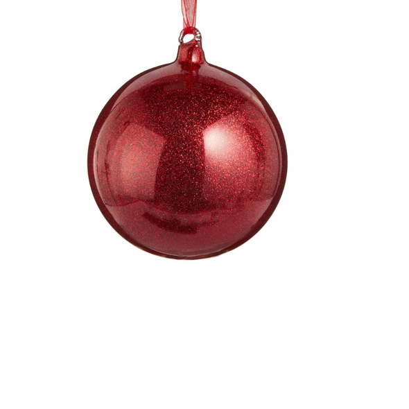 Raz 4" or 5" Red Glitter Ball Glass Christmas Ornament -2