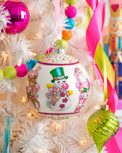 Raz 5" Bubblegum Blowin' Santa, Reindeer, and Snowman Ball Glass Christmas Ornament 4624823-2