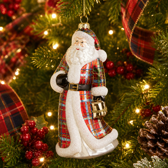 Raz 7.5" Plaid Santa Glass Christmas Ornament 4624932-2
