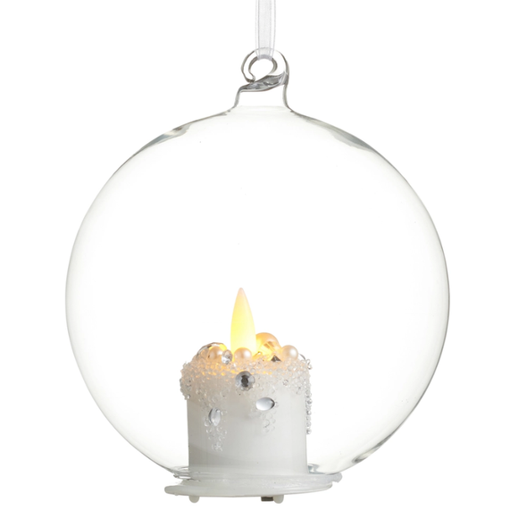 Raz 5" Glass Orb with Battery Operated Candle Christmas Ornament 4624950