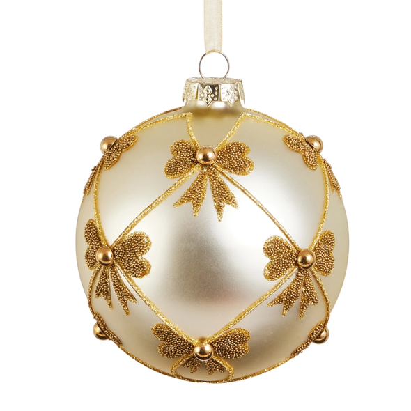 Raz 5" Gold Bow Ball Glass Christmas Ornament 4625022
