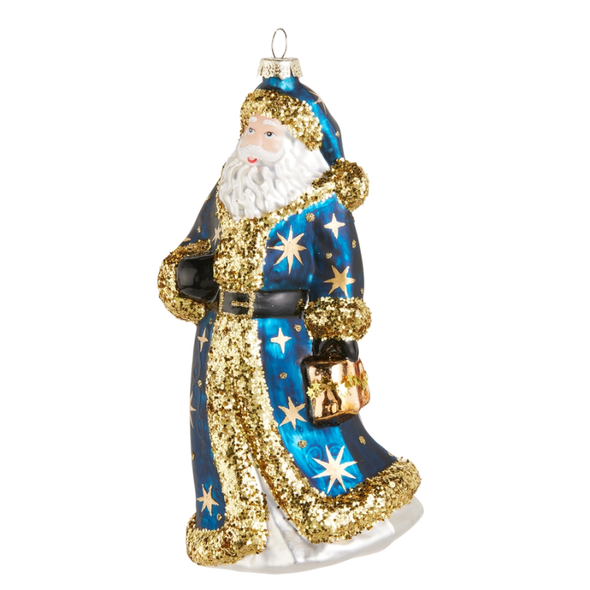 Raz 7.5" Blue and Gold Santa Glass Christmas Ornament 4625057