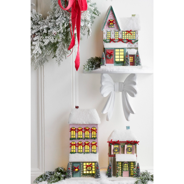 Raz Set of 3 14" Snowflake Lane Lighted Paper Houses Christmas Decoration 4619221