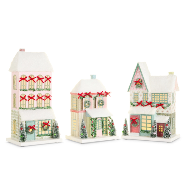 Raz Set of 3 14" Snowflake Lane Lighted Paper Houses Christmas Decoration 4619221 -2