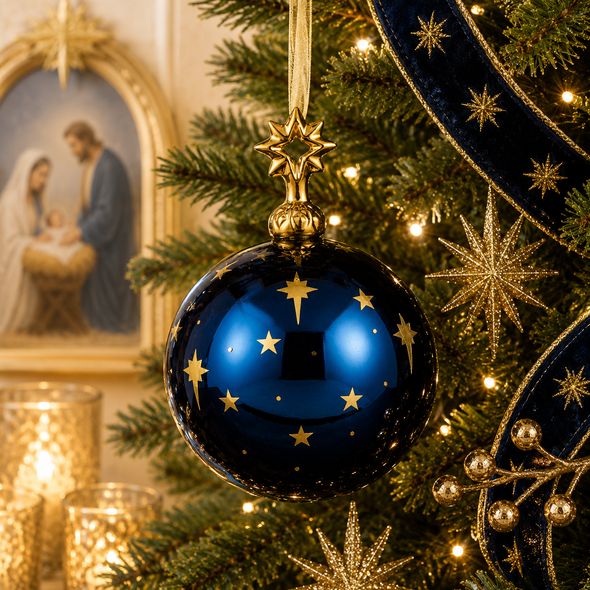 Raz 4" Blue Star Ball Glass Christmas Ornament 4625270-2