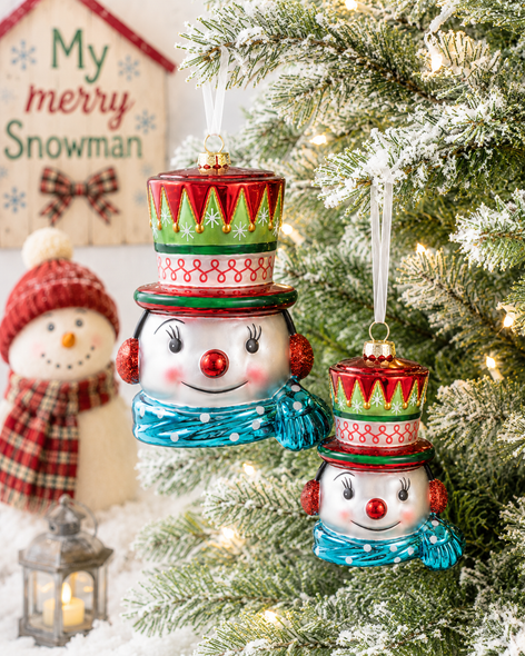 Raz 5.5" or 10" Merry Snowman Glass Christmas Ornament
-9