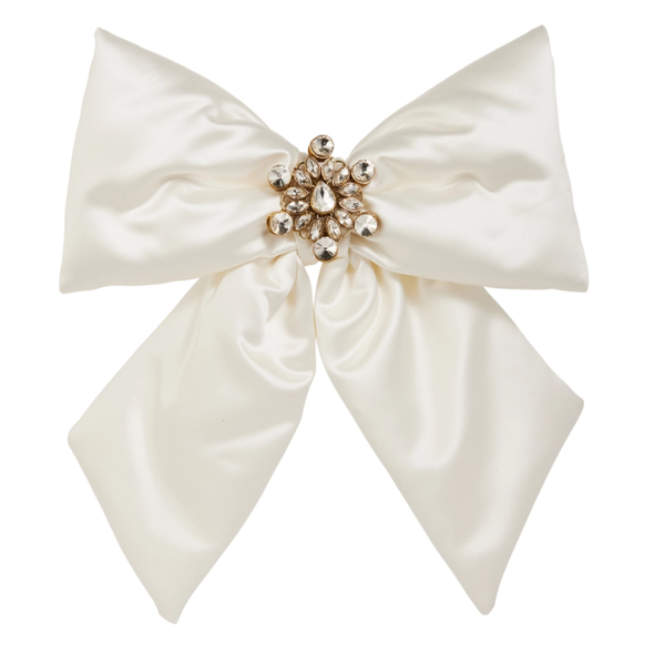 Raz 11" Ivory Satin Bottle Bow with Jewels Christmas Ornament 4627861