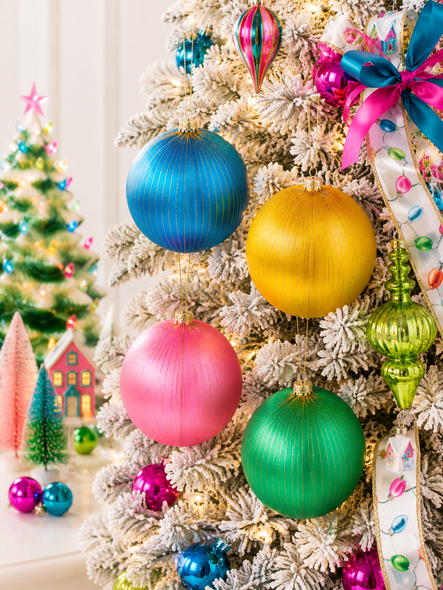 Raz 4" Box of 4 Satin Thread Ball Christmas Ornaments 4632771-2